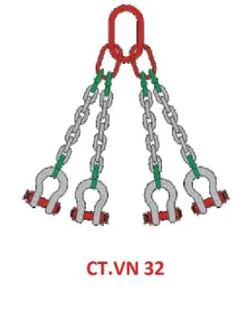 Sling xích kiểu CT.VN 32: 4 chân – ma ní, vòng đôi